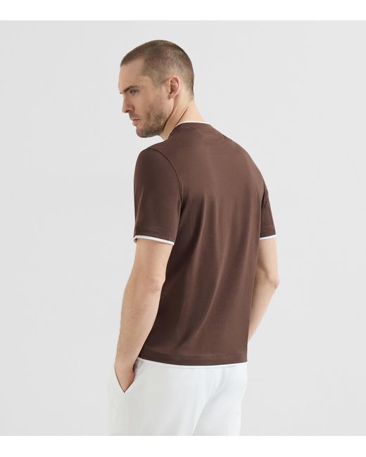 Brunello Cucinelli Brown Cotton Faux-Layered T-Shirt for men