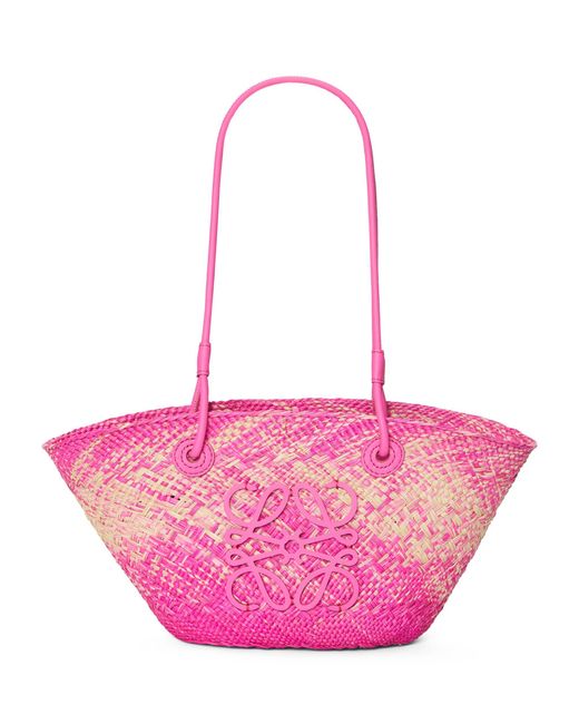 Loewe Pink Luxury Anagram Basket Bag In Iraca Palm And Calfskin