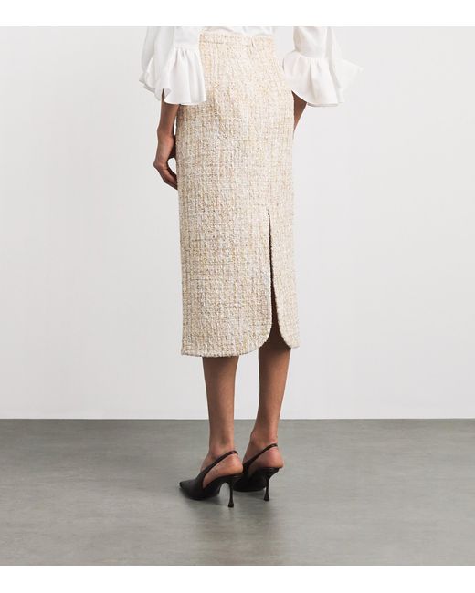 Safiyaa Natural Tweed Embellished Virginia Midi Skirt