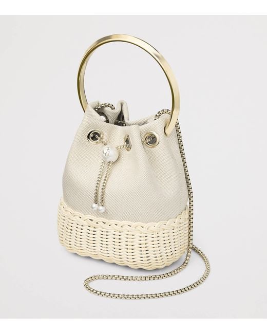 Jimmy Choo White Bon Bon Canvas And Raffia Top-Handle Bag
