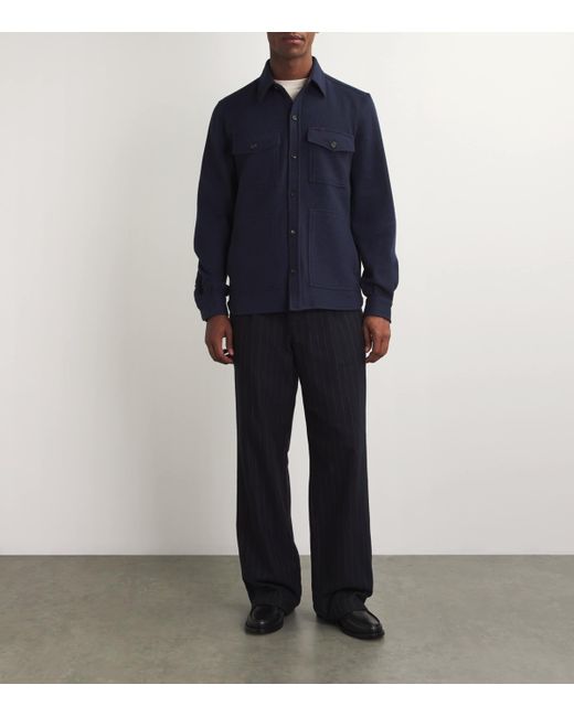 Isaia Blue Wool-Cashmere Overshirt for men