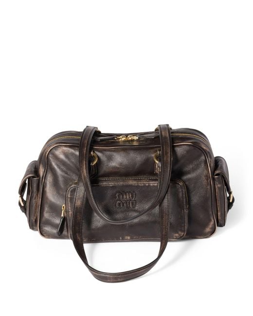 Miu Miu Brown Nappa Leather Pocket Top-Handle Bag