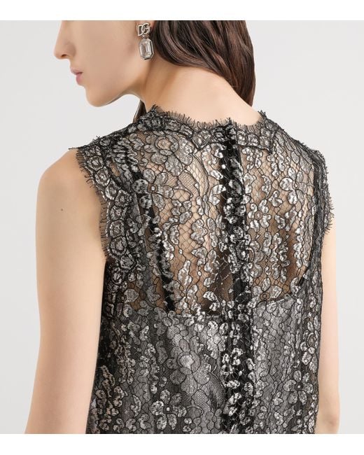 Dolce & Gabbana Gray Lamé Lace Mini Dress