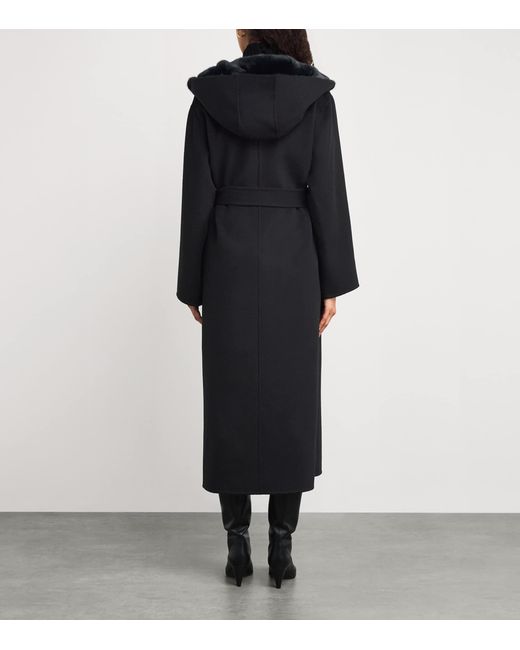 Yves Salomon Black Hooded Mink Fur-Trim Coat