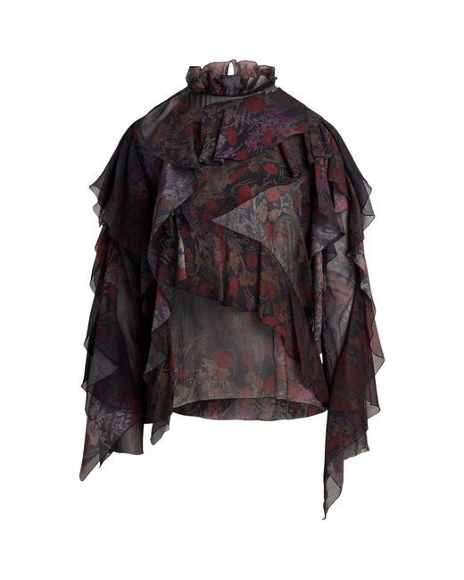Ralph Lauren Women's Black Silk Chiffon Ruffle-Trim Ilene Blouse