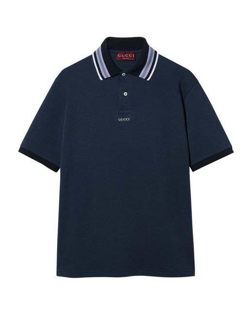 Gucci Blue Stretch-cotton Logo Polo Shirt