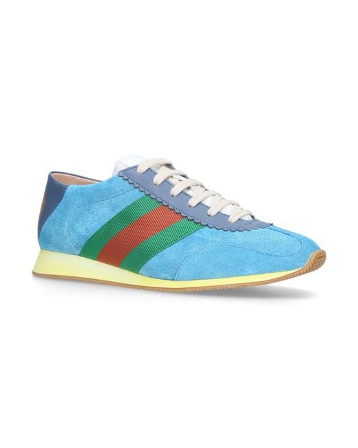 Gucci Suede Sneaker With Web in Blue | Lyst