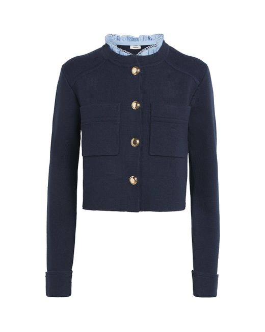 Sandro Blue Ruffle-Collar Cardigan