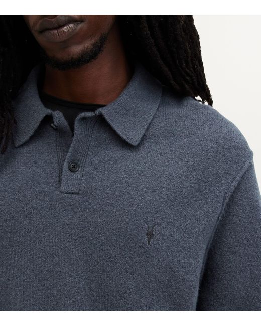 AllSaints Blue Statten Polo Sweater for men