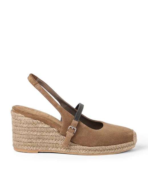 Brunello Cucinelli Natural Suede Precious Strap Espadrille Wedges 60