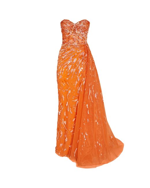 Zuhair Murad Orange Strapless Embellished Gown