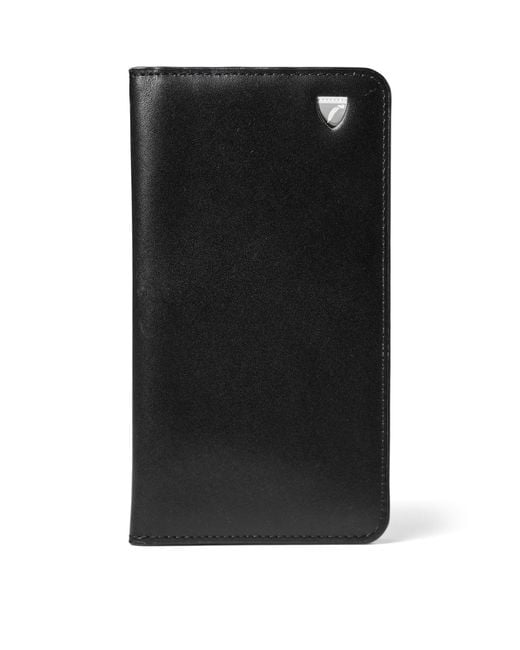 Aspinal Black Leather Long Wallet for men