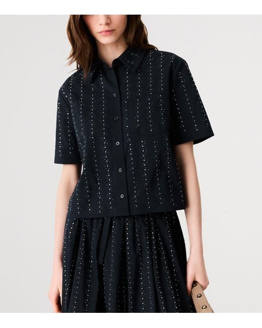 Maje Blue Rhinestone-Embellished Shirt