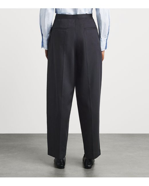 Sandro Blue Wool Stripe Pleated Trousers