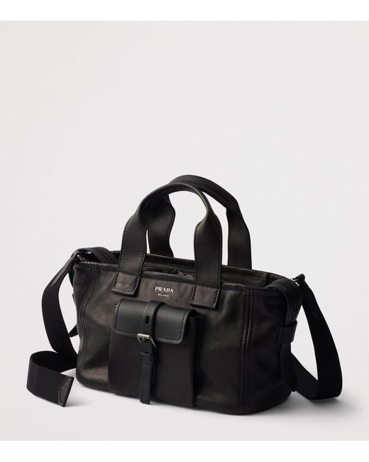Prada Black Medium Leather Route Tote Bag