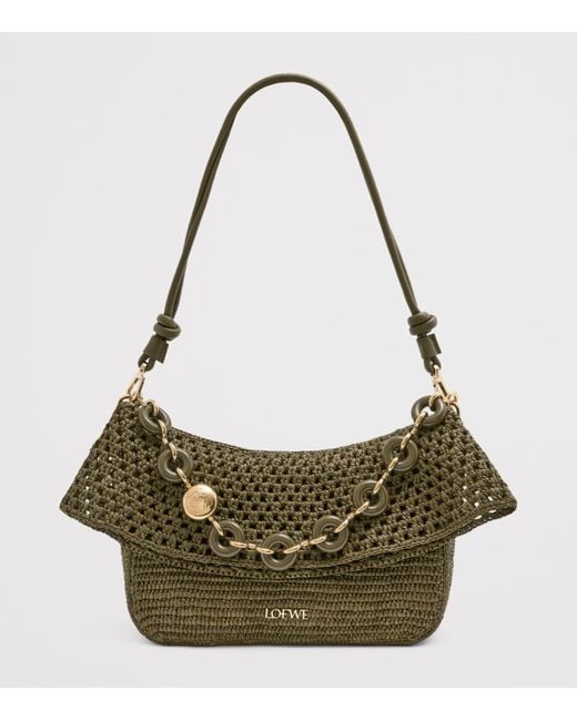 Loewe Green X Paula's Ibiza Medium Raffia Ola Shoulder Bag