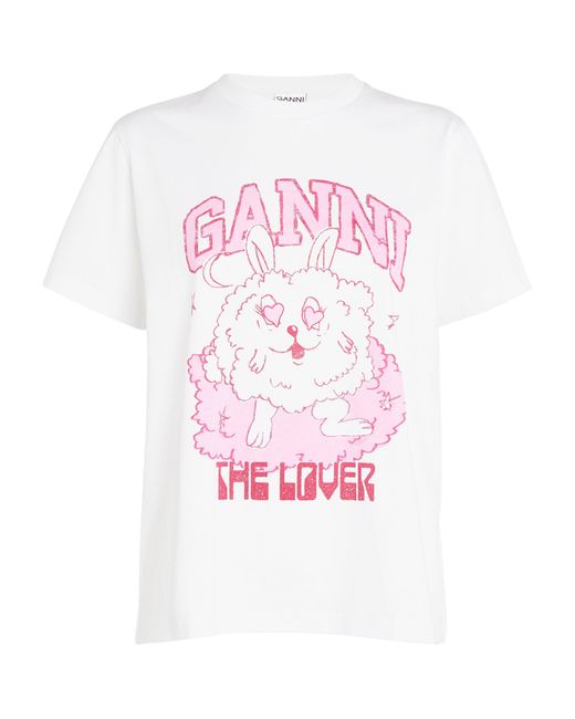 ☆【GANNI】☆(W) Ganni Love Club T-Shirt Bright White Pink☆ T-Shirt Ganni Love Club white | H-Brands