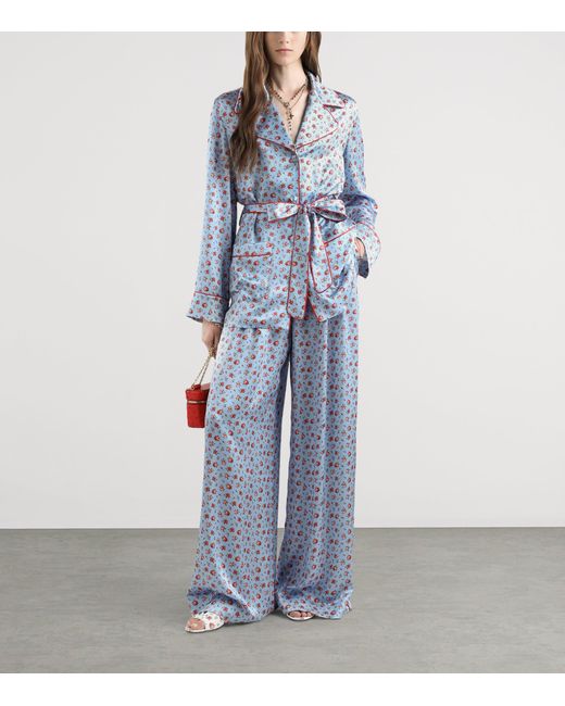 Dolce & Gabbana Blue Silk Floral Shirt