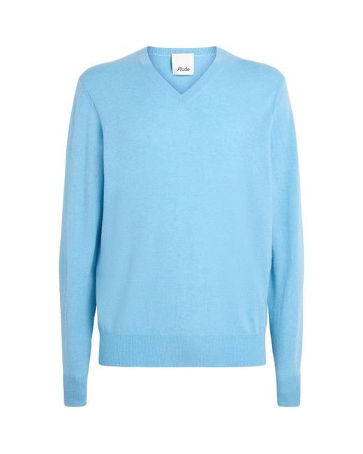 Allude Blue Cashmere V-Neck Sweater for men