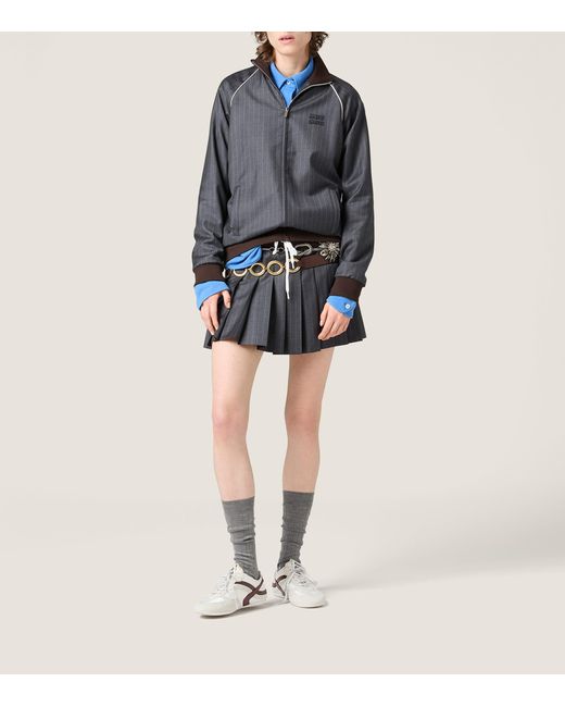 Miu Miu Gray Wool Pinstripe Bomber Jacket