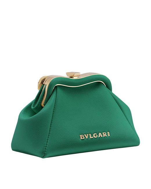 BVLGARI Green Leather Serpentine Clutch Bag