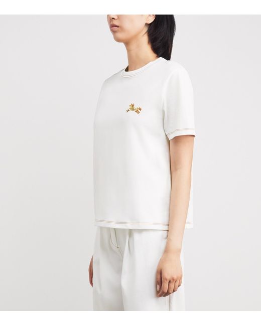 Sandro White Cotton Embellished T-Shirt