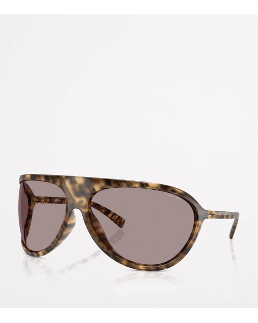 Miu Miu Brown Injected Aviator Sunglasses