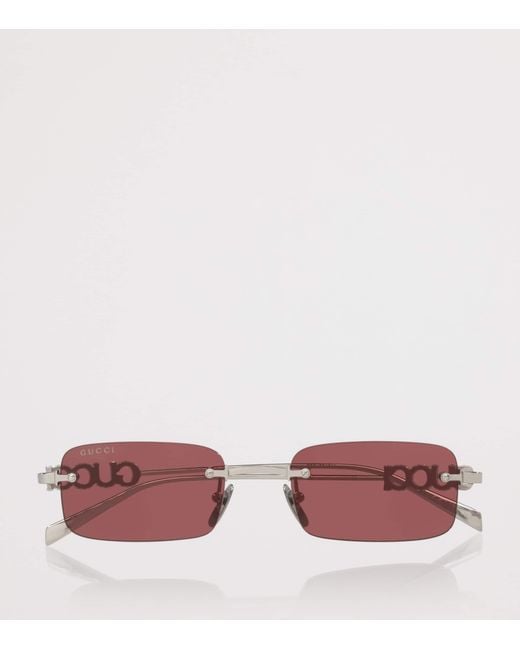 Gucci Pink Metal Rectangular Sunglasses for men