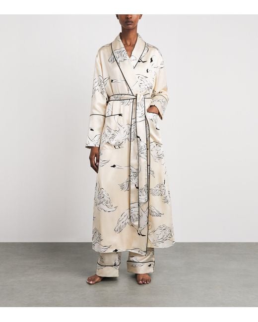 Olivia Von Halle White Silk Queenie Blanca Swan Night Robe