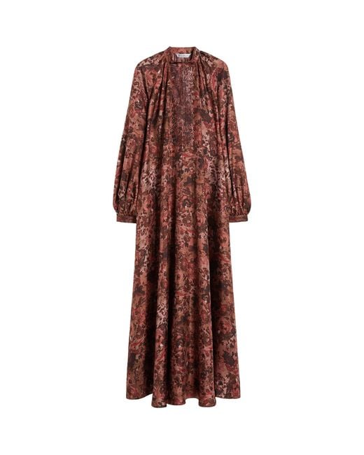 Max Mara Red Silk Twill Printed Maxi Dress