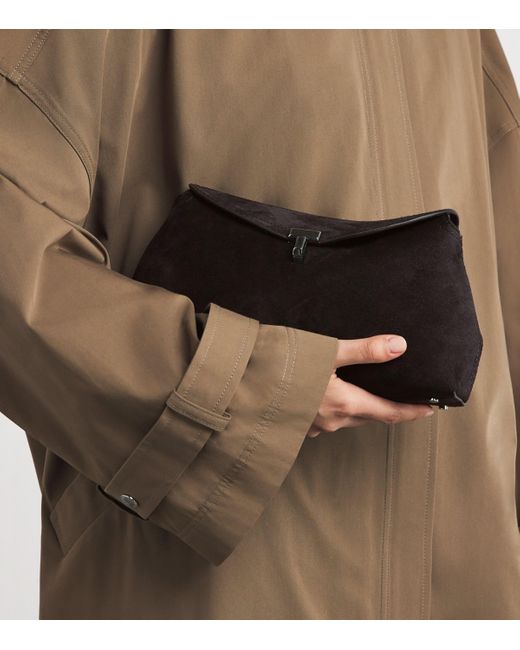 Totême Black Suede T-Lock Clutch Bag