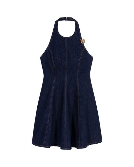 Maje Blue Denim Brooch Mini Dress