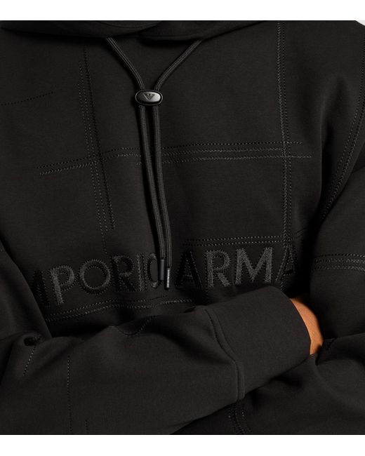 Emporio Armani Black Embroidered Logo Hoodie for men