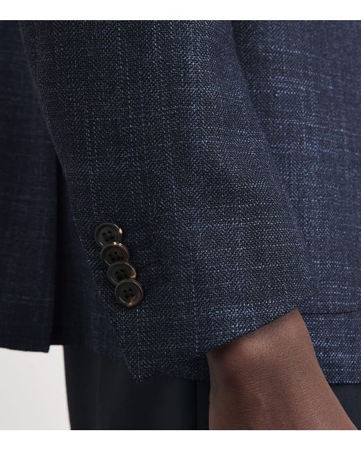 Corneliani Blue Virgin Wool-Silk Herringbone Blazer for men