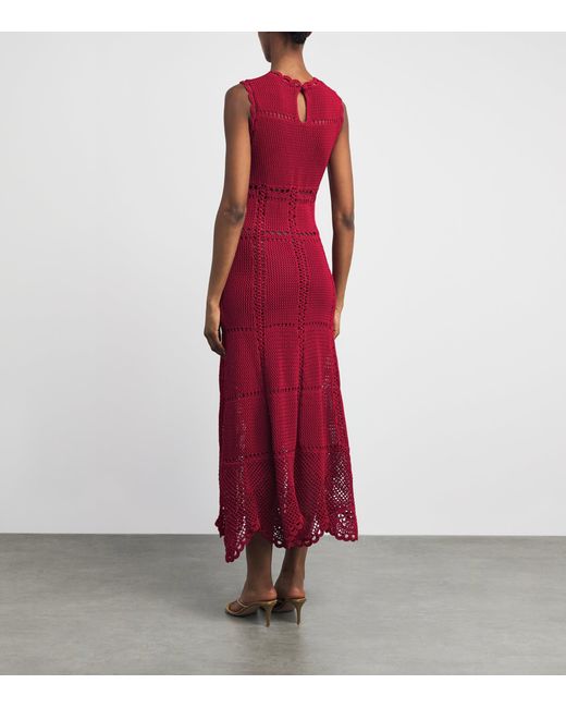 Erdem Red Cotton Crochet Maxi Dress