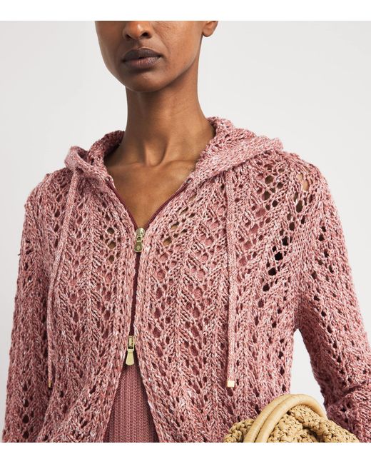 Eleventy Pink Linen-Blend Zip-Up Hoodie