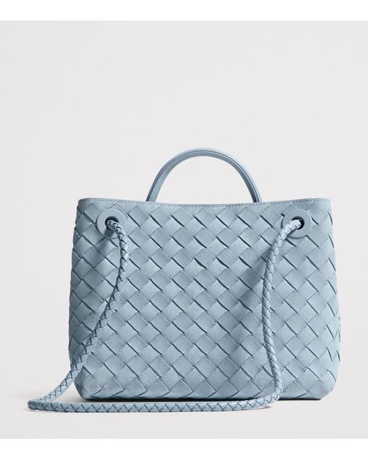 Bottega Veneta Blue Small Suede Andiamo Top-Handle Bag