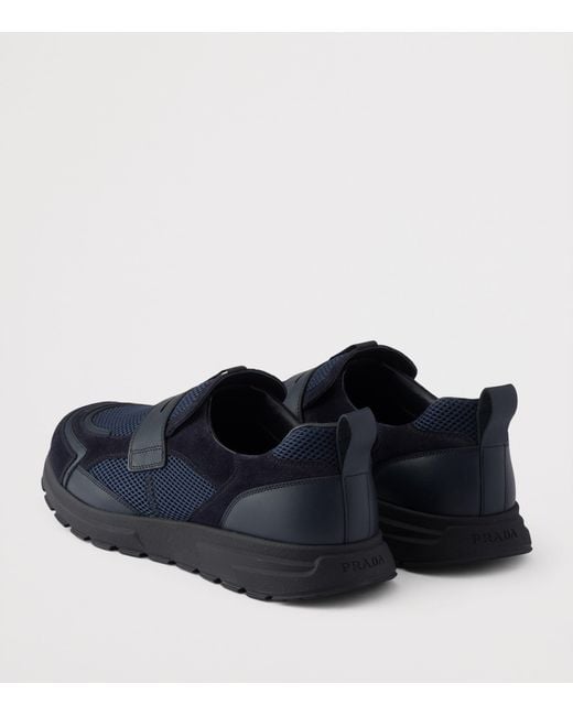 Prada Blue Leather-Mesh Sneakers for men