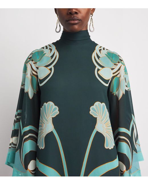 LaDoubleJ Green Silk Printed Magnifico Midi Dress