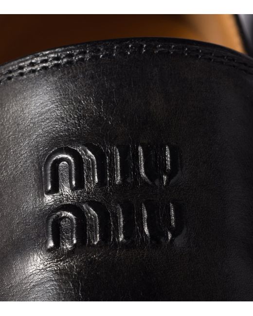 Miu Miu Black Leather Logo Loafers