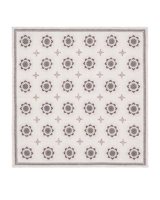 Eleventy Natural Cotton-Wool Printed Pocket Square for men