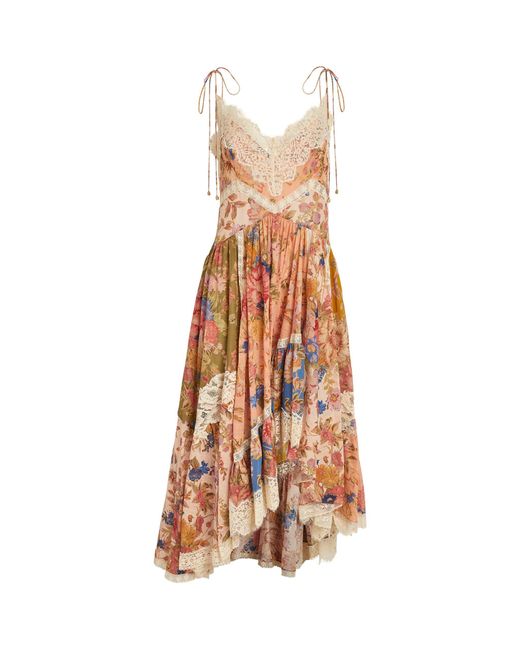 Zimmermann Lace-trim Panelled Asymmetric Midi Dress | Lyst