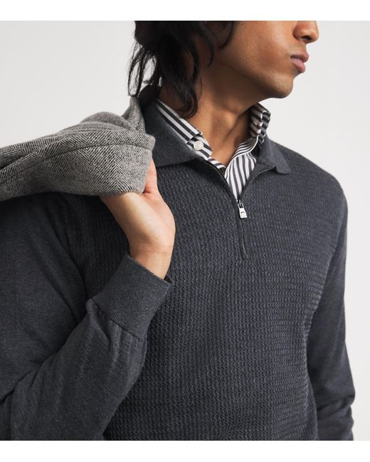 Corneliani Gray Virgin Wool Quarter-Zip Polo Sweater for men