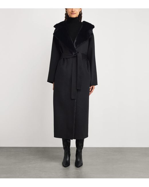 Yves Salomon Black Hooded Mink Fur-Trim Coat