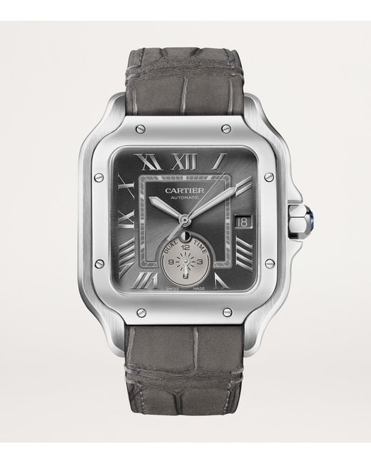 Cartier Gray Rhodium-Plated Santos De Dual Time Watch for men