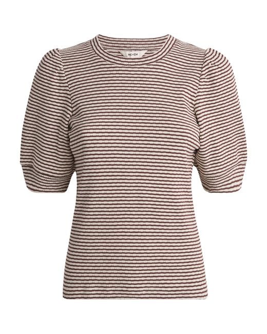 ME+EM Brown Cotton Puff-Sleeve T-Shirt