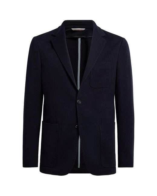 Canali Blue Wool Jersey Knit Blazer for men