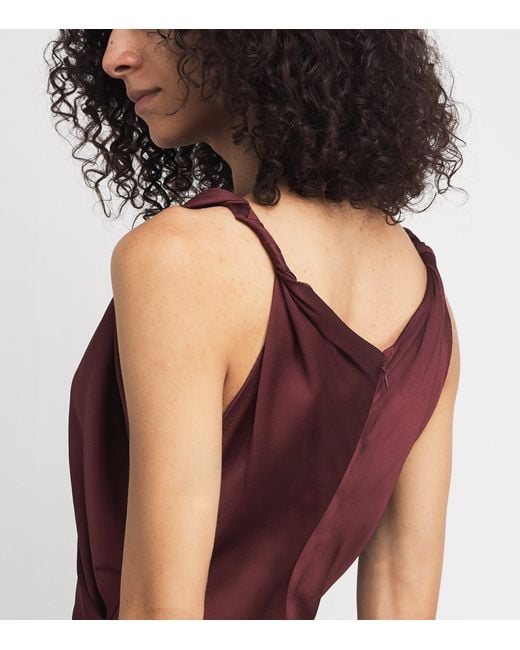 Victoria Beckham Red Satin Asymmetric Draped Midi Dress