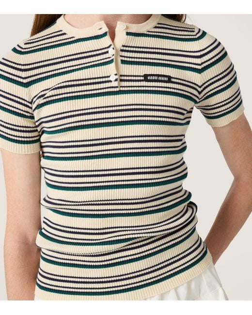 Miu Miu Natural Cotton Stripe Henley Top