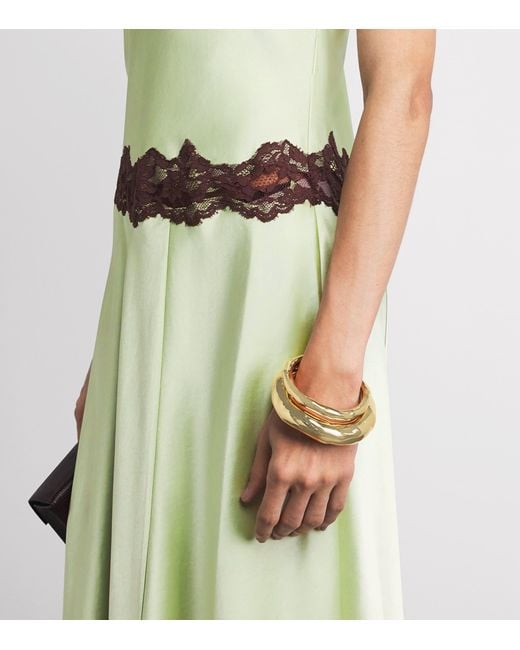De La Vali Green Asymmetric Adriana Midi Dress